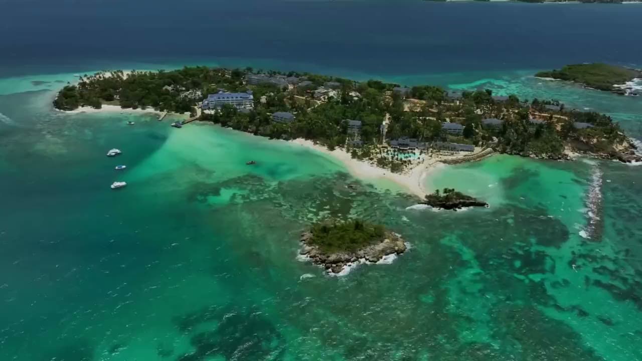 Cayo Levantado from the air, the villas among the jungle and the lobby: the wellbeing ecosystem we designed in Samaná