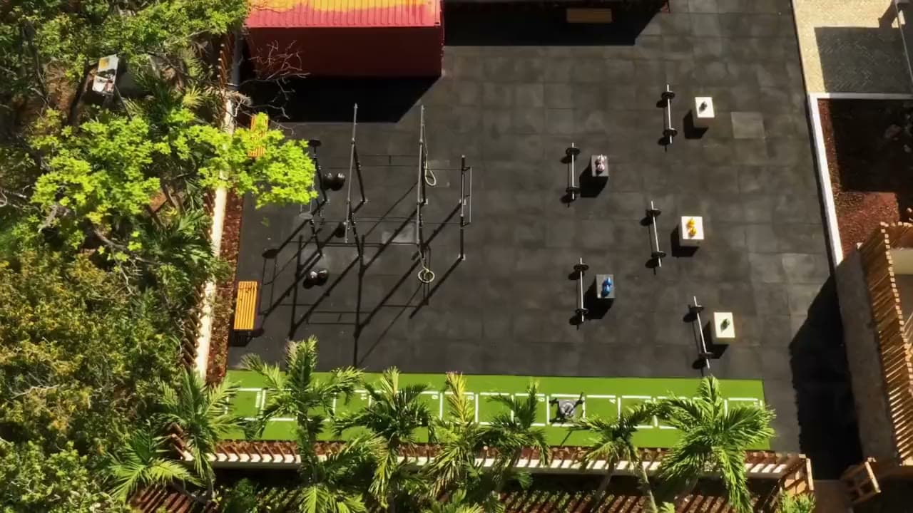 The gym at Cayo Levantado: the rooftop functional area, training and the room with Technogym equipment